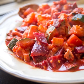 beet, zucchini, potato stew